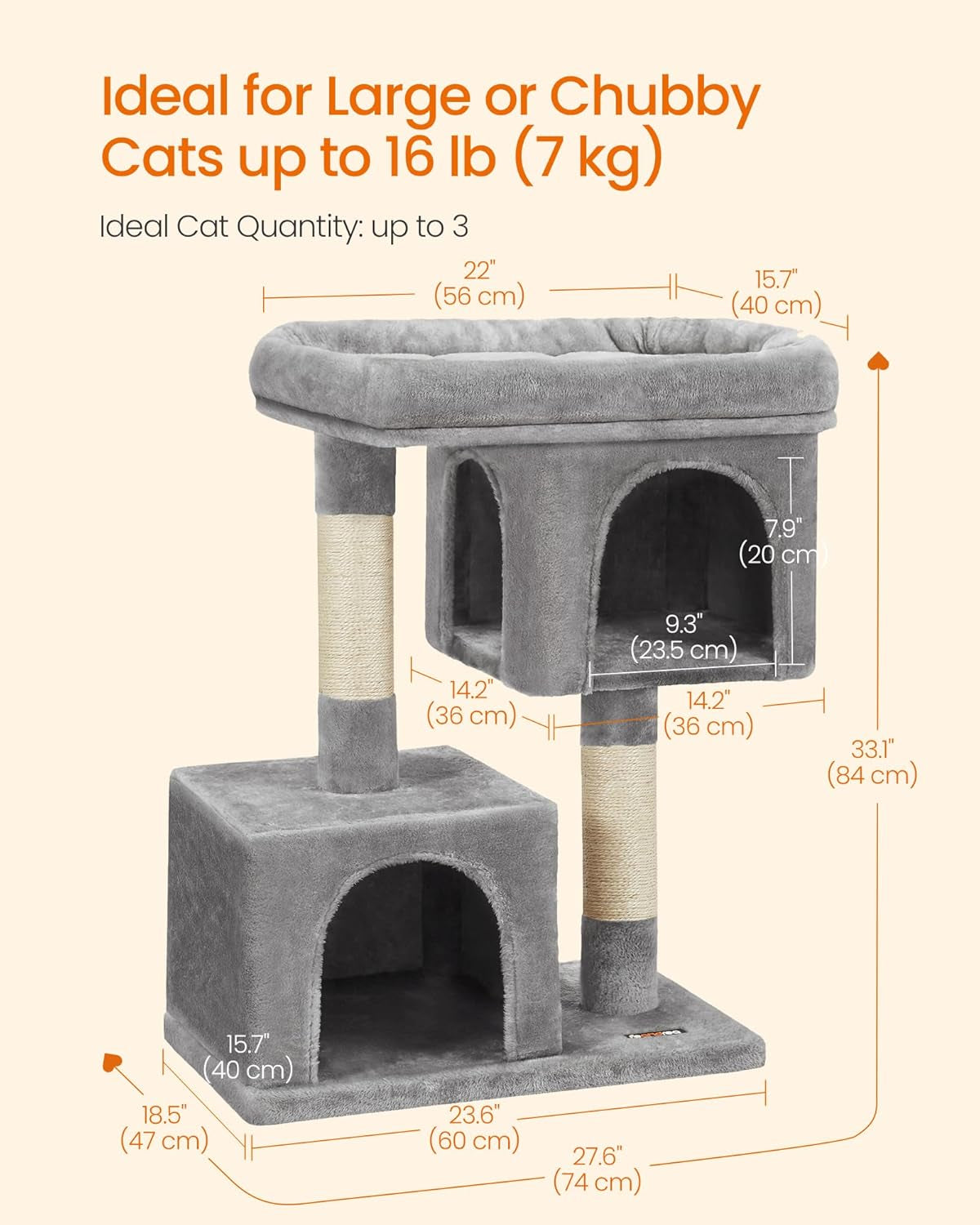 Plush Kitten Condo Cat Tree, Light Gray