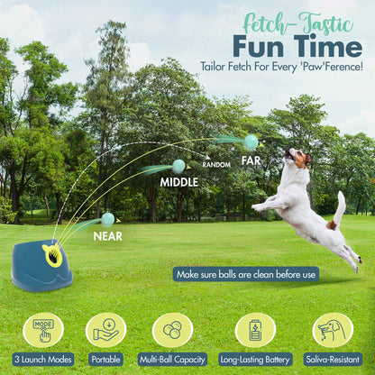Automatic Dog Ball Launcher - Dog Ball Fetch Machine for Small to Medium Sized Dogs, Great Interactive Dog Toy with 6 Latex Balls, Dual Power Supply