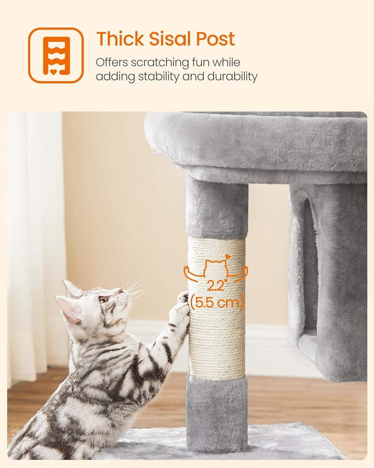 Plush Kitten Condo Cat Tree, Light Gray