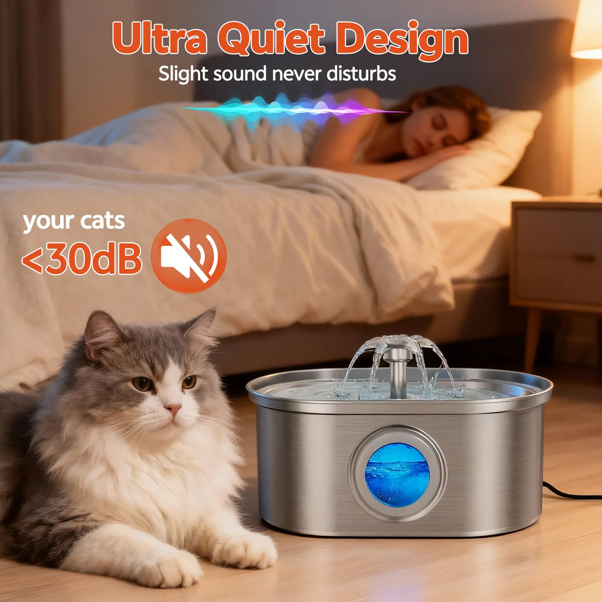 Cat Water Fountain Stainless Steel,  108Oz/3.2L Pet Fountain with Water Level Window,Automatic Water Dispenser for Cats and Dogs,