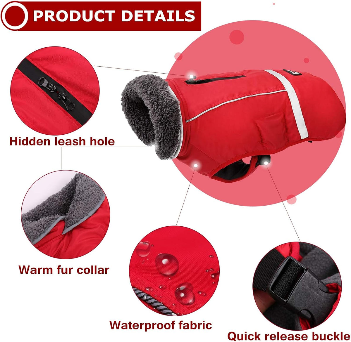 Warm Dog Coat, Reflective Dog Jacket, Waterproof Dogs Winter Coat