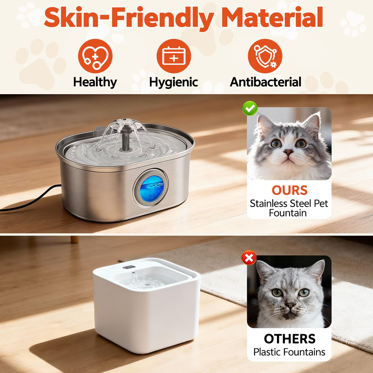 Cat Water Fountain Stainless Steel,  108Oz/3.2L Pet Fountain with Water Level Window,Automatic Water Dispenser for Cats and Dogs,