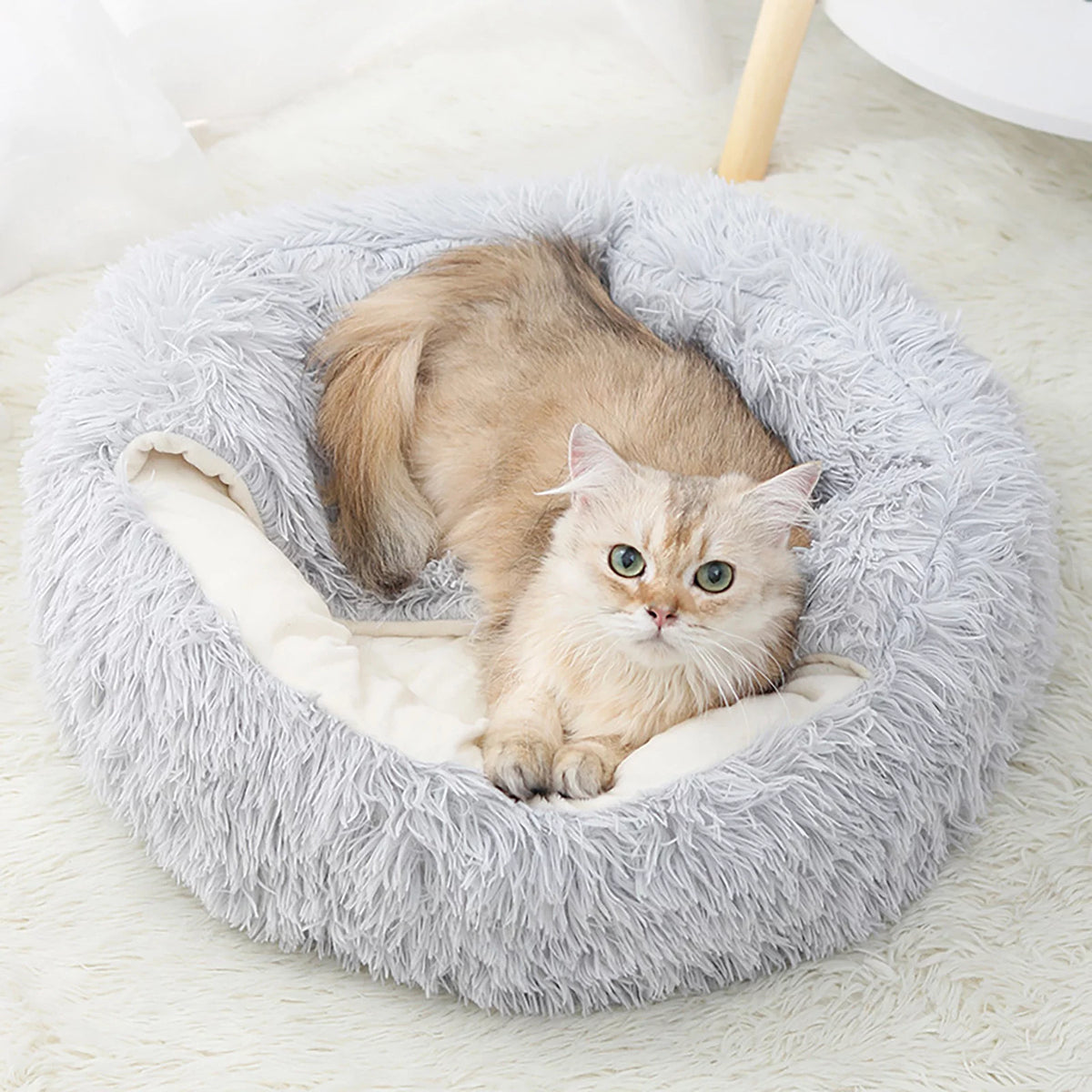 Calming Dog Beds & Cat Cave Bed with Hooded Cover,Removable Washable round Beds for Small Medium Pets,Anti-Slip Faux Fur Fluffy Coved Bed for Improved Sleep