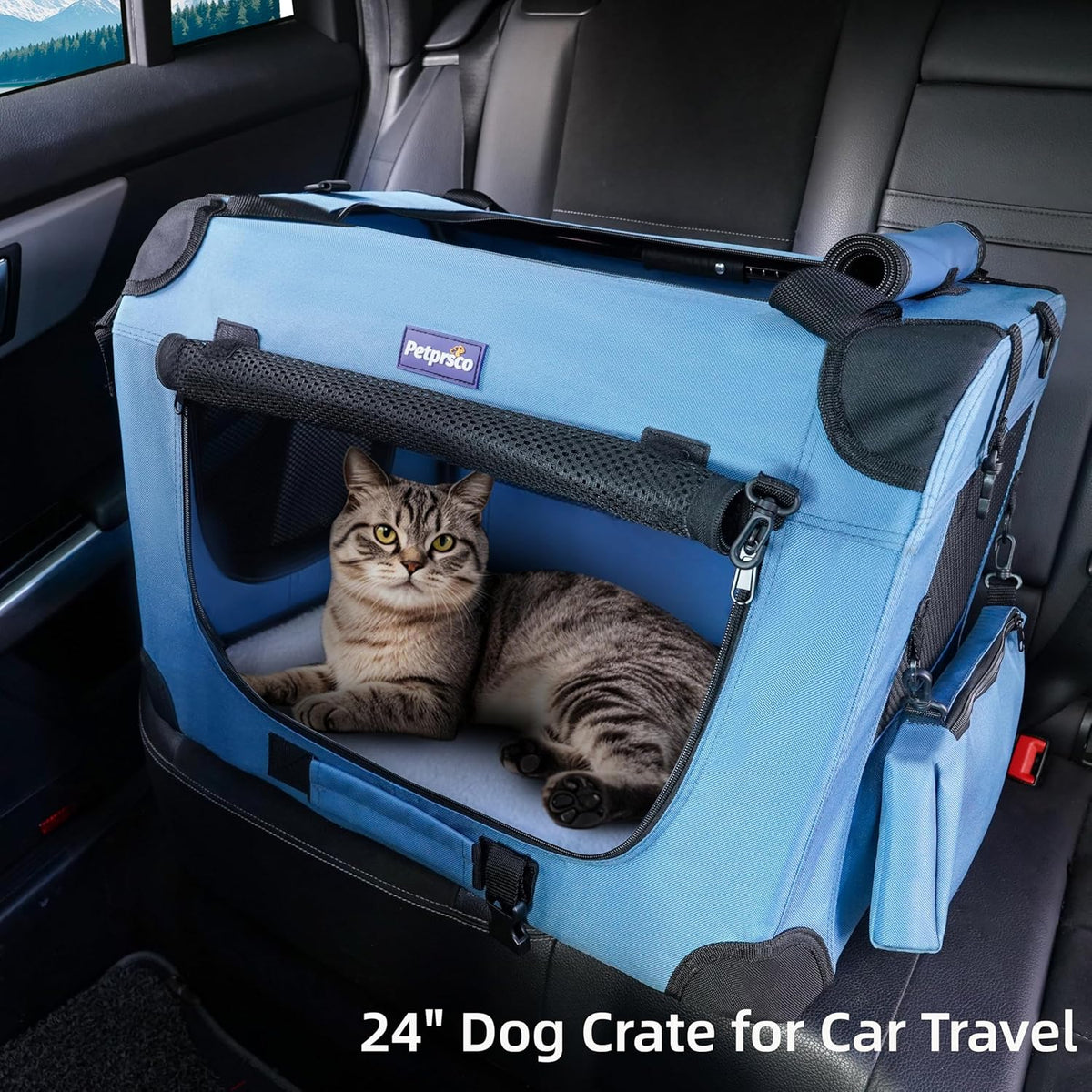 Portable Collapsible Dog Crate, 24" Soft for Car Travel