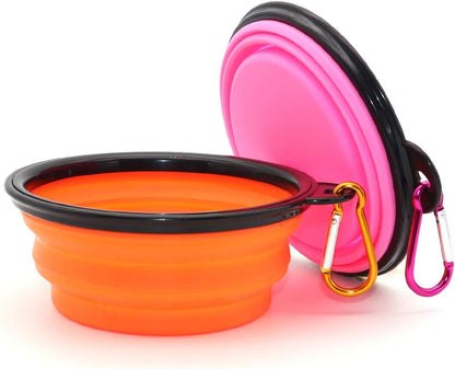Dog Bowl Pet Collapsible Bowls, 2 Pack Collapsible Dog Water Bowls for Cats Dogs, Portable Pet Feeding Watering Dish for Walking Parking Traveling with 2 Carabiners (Small, Green+Purple)