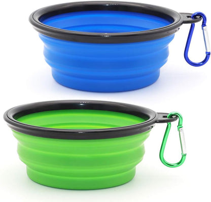 Dog Bowl Pet Collapsible Bowls, 2 Pack Collapsible Dog Water Bowls for Cats Dogs, Portable Pet Feeding Watering Dish for Walking Parking Traveling with 2 Carabiners (Small, Green+Purple)