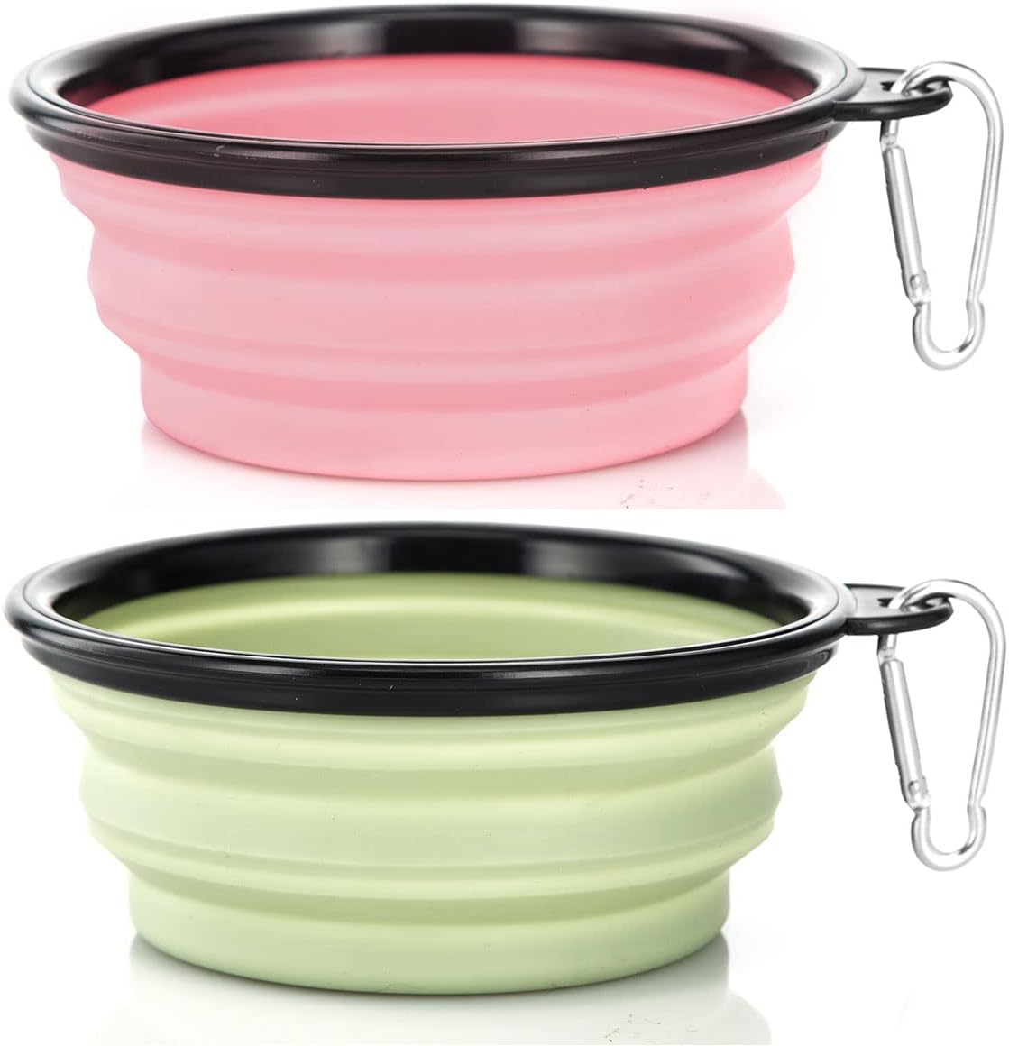 Dog Bowl Pet Collapsible Bowls, 2 Pack Collapsible Dog Water Bowls for Cats Dogs, Portable Pet Feeding Watering Dish for Walking Parking Traveling with 2 Carabiners (Small, Green+Purple)