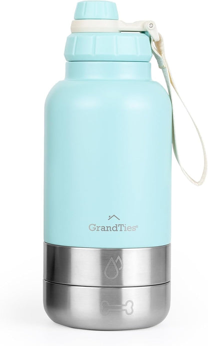 Insulated Portable Dog Water Bottle with 2 Detachable Water Bowl Dispenser | Dog Food Travel Container, Accessories for Dogs Walking, Hiking, Camping (32Oz (950Ml), Patriot)