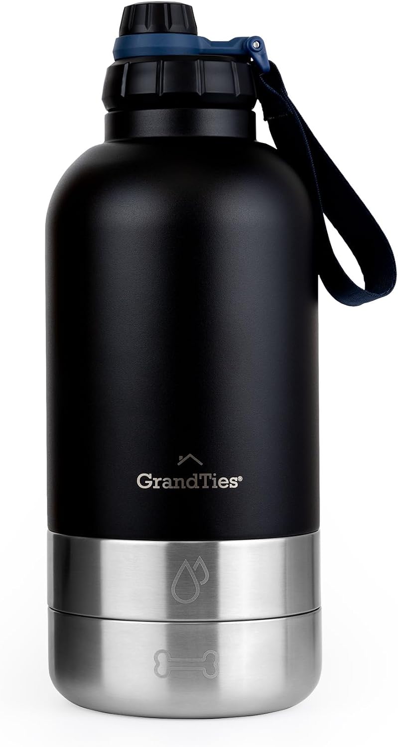 Insulated Portable Dog Water Bottle with 2 Detachable Water Bowl Dispenser | Dog Food Travel Container, Accessories for Dogs Walking, Hiking, Camping (32Oz (950Ml), Patriot)