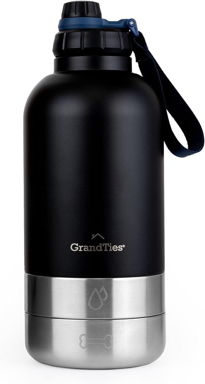 Insulated Portable Dog Water Bottle with 2 Detachable Water Bowl Dispenser | Dog Food Travel Container, Accessories for Dogs Walking, Hiking, Camping (32Oz (950Ml), Patriot)