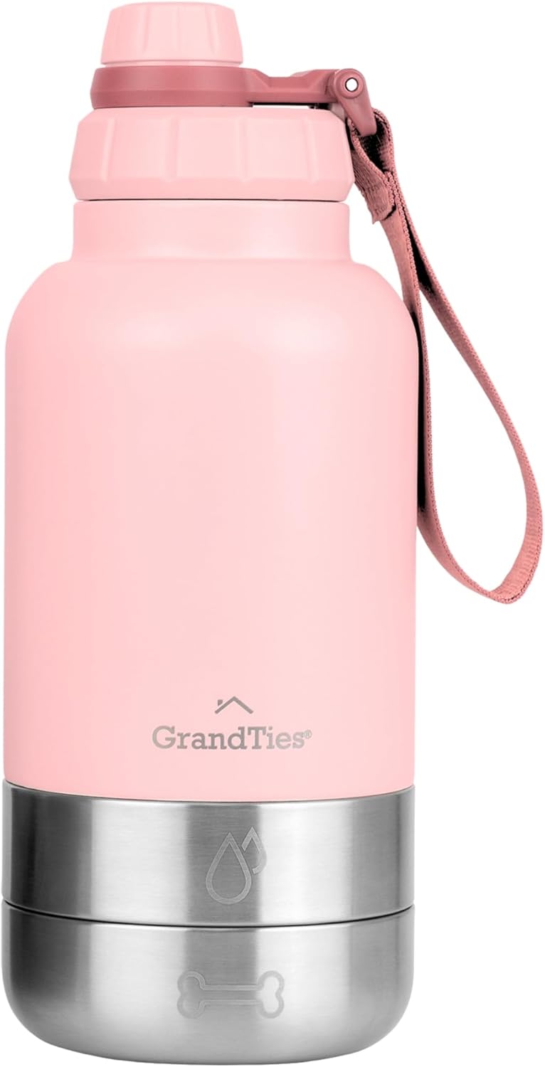 Insulated Portable Dog Water Bottle with 2 Detachable Water Bowl Dispenser | Dog Food Travel Container, Accessories for Dogs Walking, Hiking, Camping (32Oz (950Ml), Patriot)