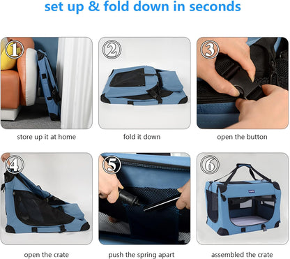Portable Collapsible Dog Crate, 24" Soft for Car Travel