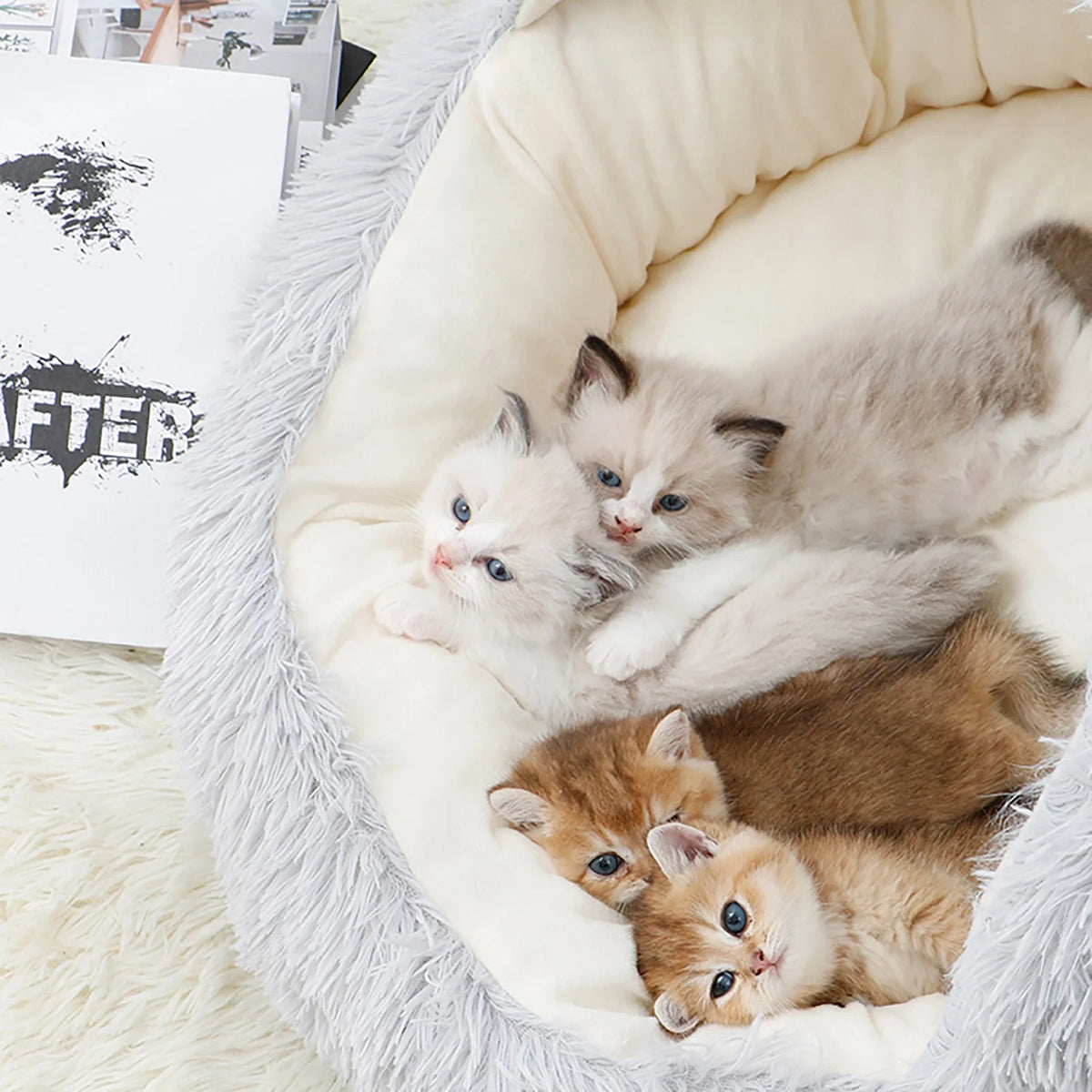 Calming Dog Beds & Cat Cave Bed with Hooded Cover,Removable Washable round Beds for Small Medium Pets,Anti-Slip Faux Fur Fluffy Coved Bed for Improved Sleep
