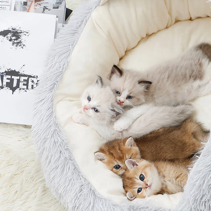 Calming Dog Beds & Cat Cave Bed with Hooded Cover,Removable Washable round Beds for Small Medium Pets,Anti-Slip Faux Fur Fluffy Coved Bed for Improved Sleep