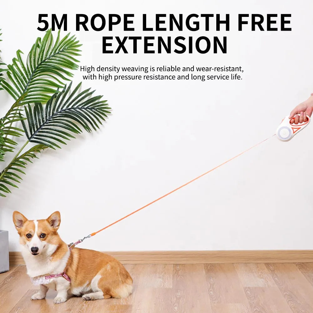 3 and 5M Retractable Dog Leash with LED Flashlight – Durable Automatic Lead for Walking, Running & Training