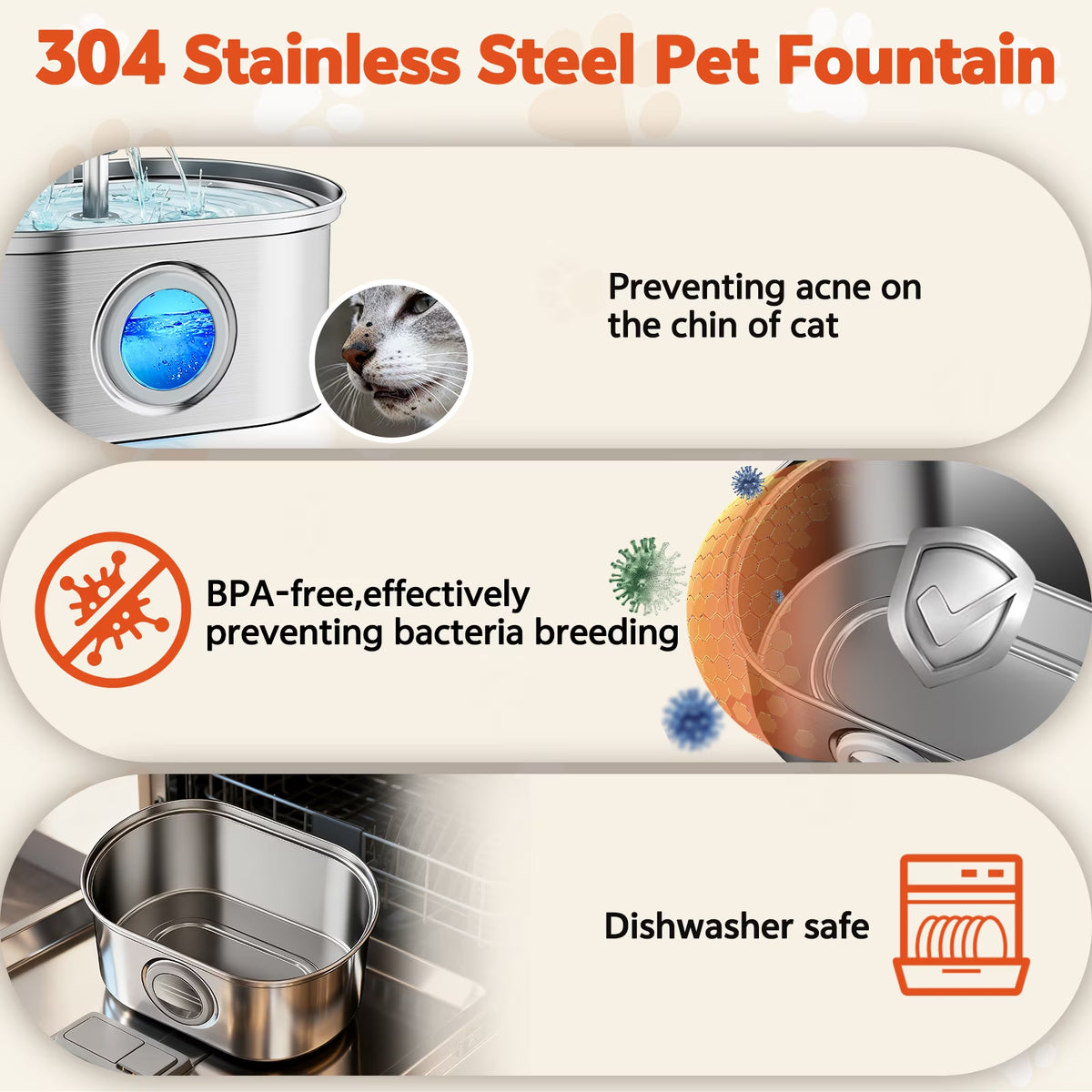 Cat Water Fountain Stainless Steel,  108Oz/3.2L Pet Fountain with Water Level Window,Automatic Water Dispenser for Cats and Dogs,