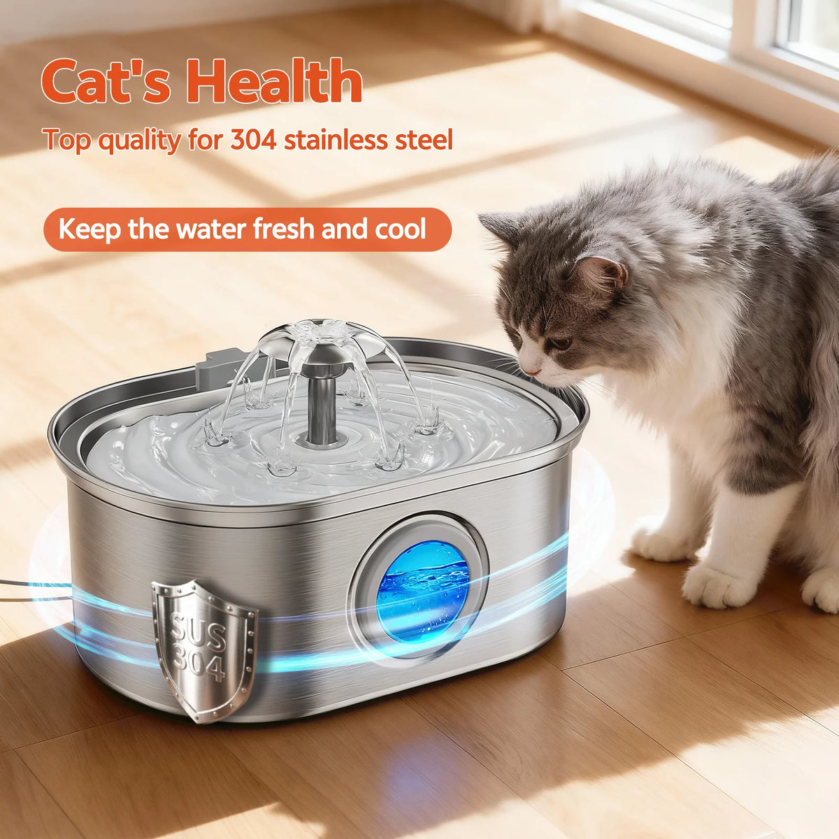 Cat Water Fountain Stainless Steel,  108Oz/3.2L Pet Fountain with Water Level Window,Automatic Water Dispenser for Cats and Dogs,