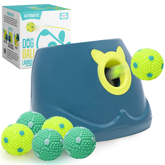 Automatic Dog Ball Launcher - Dog Ball Fetch Machine for Small to Medium Sized Dogs, Great Interactive Dog Toy with 6 Latex Balls, Dual Power Supply
