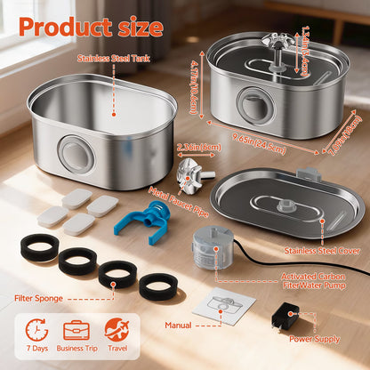 Cat Water Fountain Stainless Steel,  108Oz/3.2L Pet Fountain with Water Level Window,Automatic Water Dispenser for Cats and Dogs,