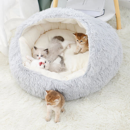 Calming Dog Beds & Cat Cave Bed with Hooded Cover,Removable Washable round Beds for Small Medium Pets,Anti-Slip Faux Fur Fluffy Coved Bed for Improved Sleep