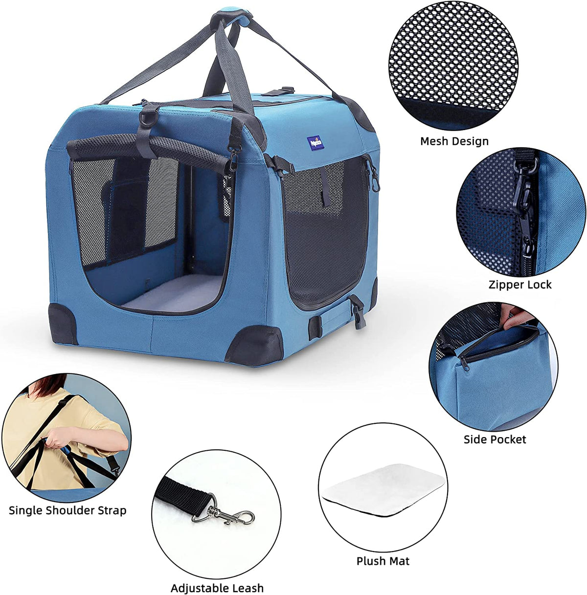Portable Collapsible Dog Crate, 24" Soft for Car Travel
