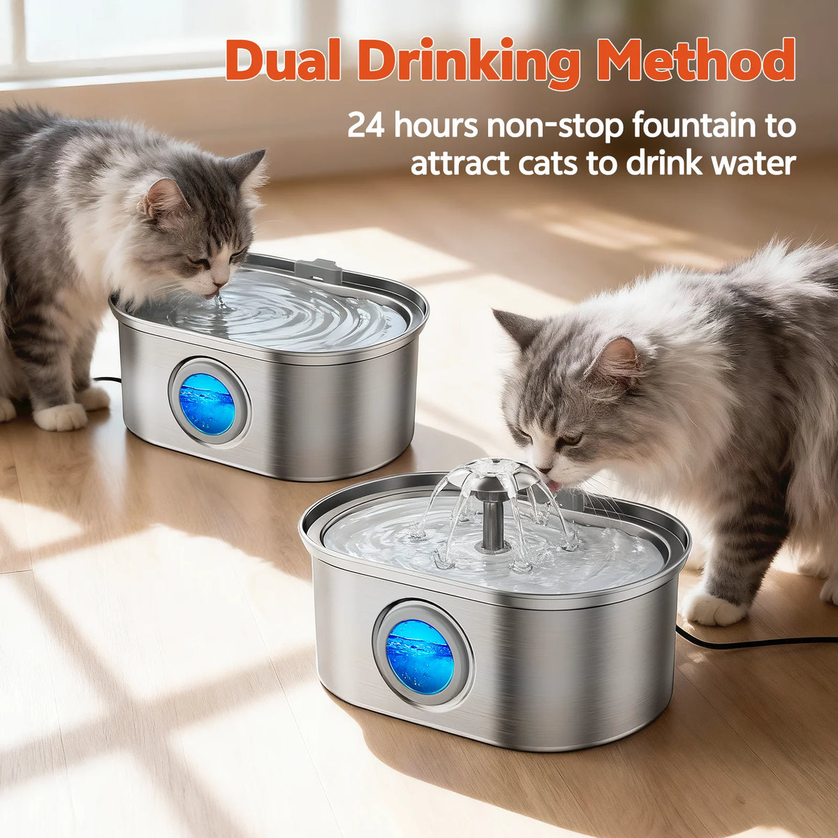 Cat Water Fountain Stainless Steel,  108Oz/3.2L Pet Fountain with Water Level Window,Automatic Water Dispenser for Cats and Dogs,