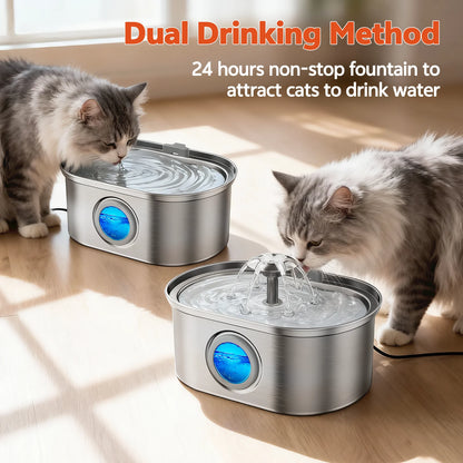 Cat Water Fountain Stainless Steel,  108Oz/3.2L Pet Fountain with Water Level Window,Automatic Water Dispenser for Cats and Dogs,